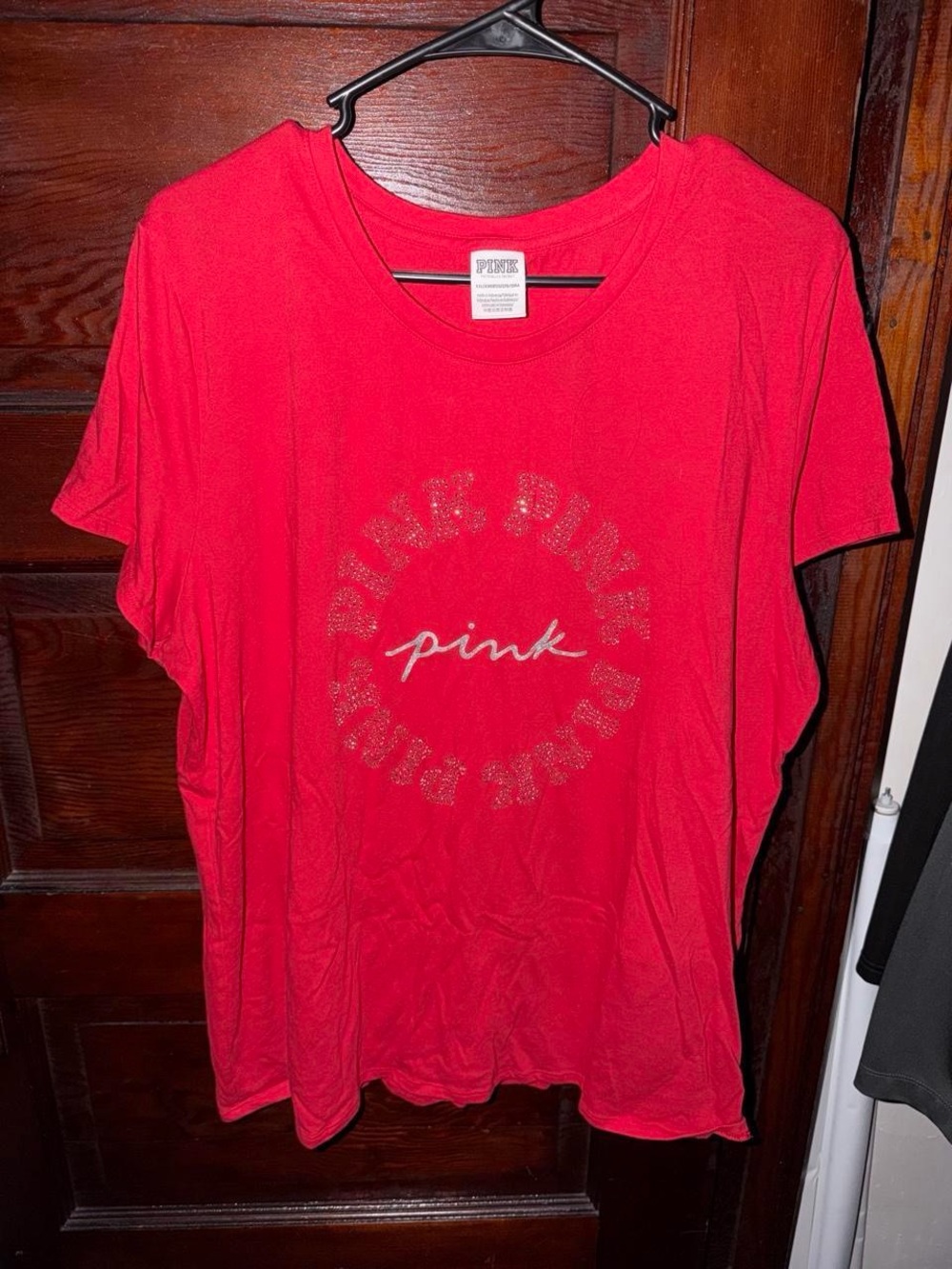 PINK Victoria's Secret Bright Red Short Sleeve Tee with Glitter Logo